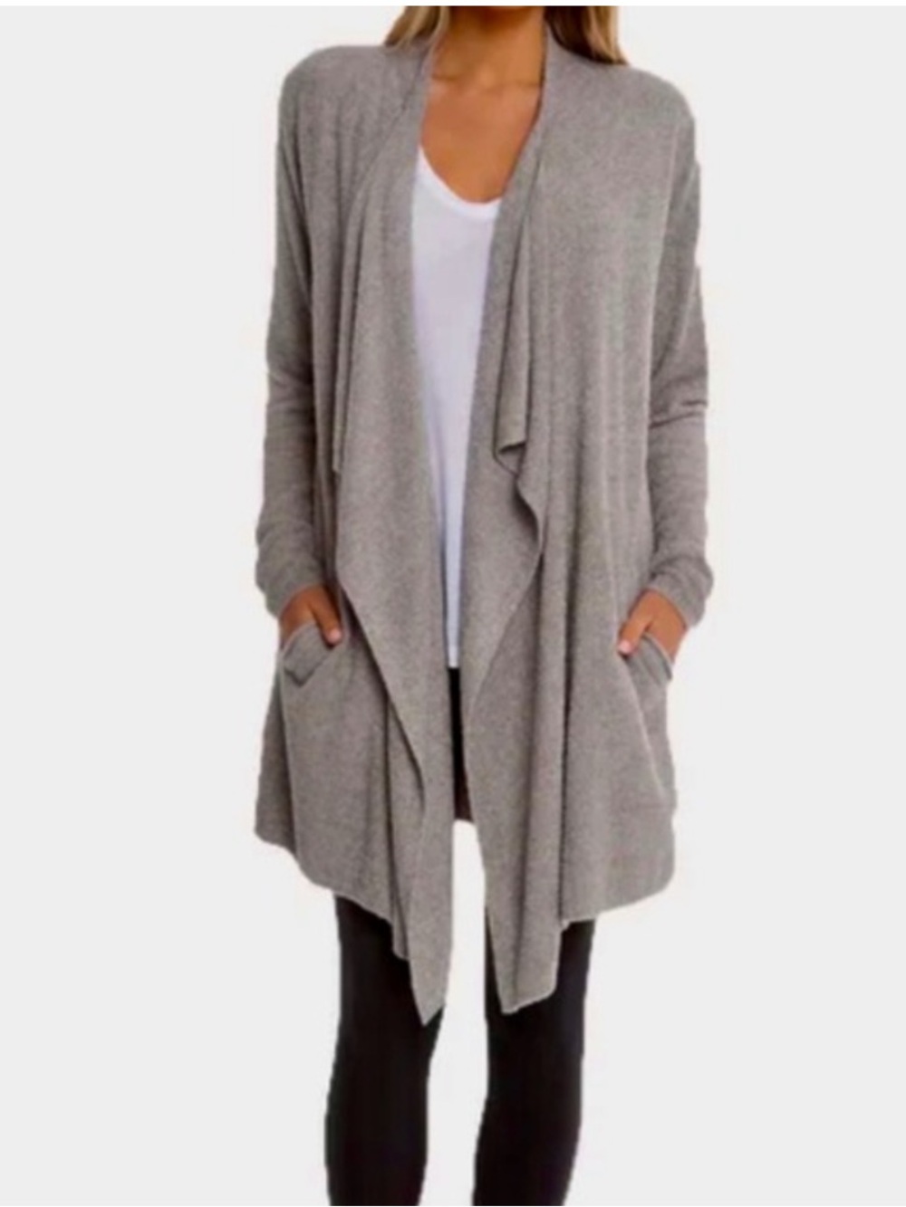Barefoot Dreams Light Grey Open Drape Cardigan S/M